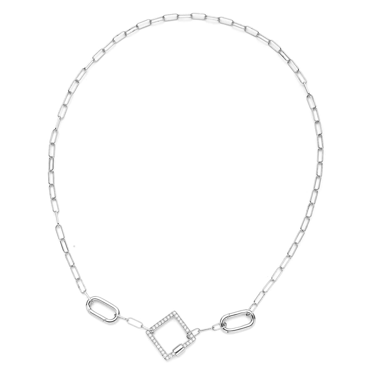 Simulated Diamond Paper Clip Chain Necklace 18 Inches in Rhodium Over Sterling Silver 9.10 Grams 0.80 ctw image number 0