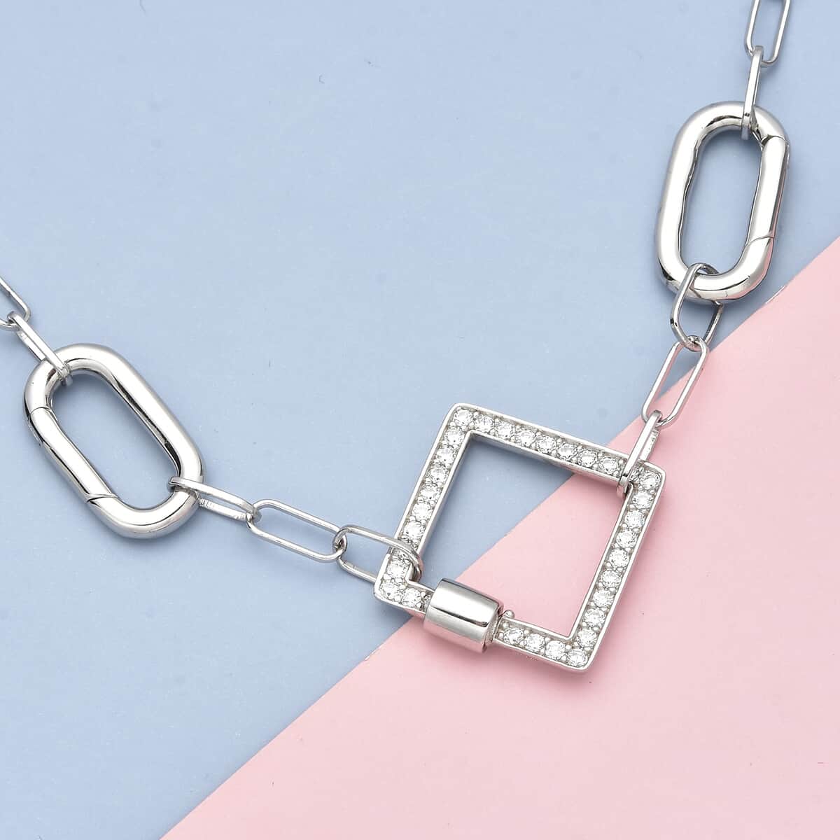 Simulated Diamond Paper Clip Chain Necklace 18 Inches in Rhodium Over Sterling Silver 9.10 Grams 0.80 ctw image number 1