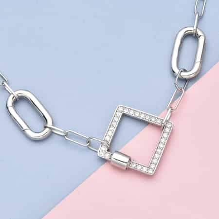 Diamond Shape Multi Charm Enhancer Paper Clip Necklace 18In with Simulated Diamonds in Rhodium Over Sterling Silver 0.80 ctw image number 1