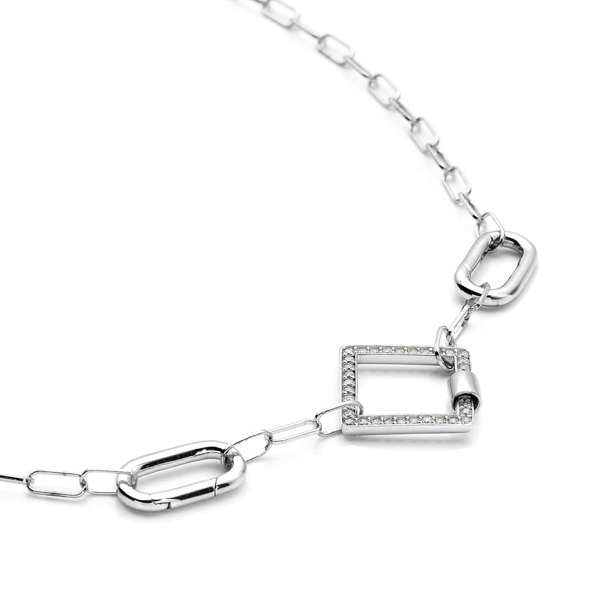 Diamond Shape Multi Charm Enhancer Paper Clip Necklace 18In with Simulated Diamonds in Rhodium Over Sterling Silver 0.80 ctw image number 2