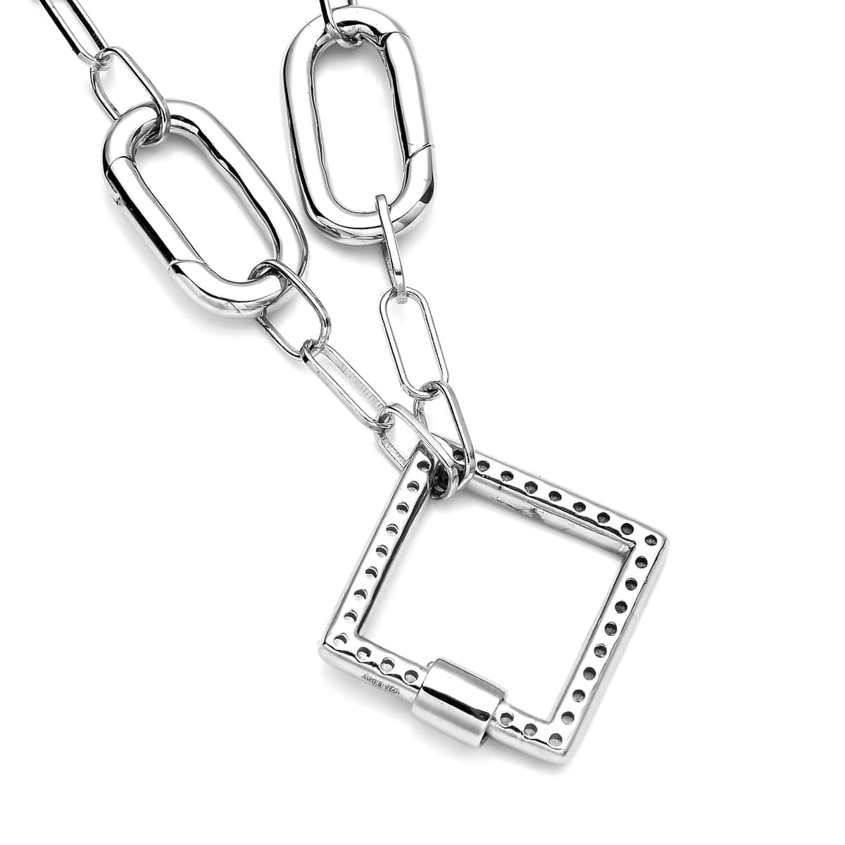 Simulated Diamond Paper Clip Chain Necklace 18 Inches in Rhodium Over Sterling Silver 9.10 Grams 0.80 ctw image number 4