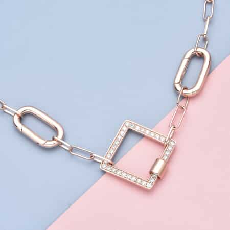 Diamond Shape Multi Charm Enhancer Paper Clip Necklace 18In with Simulated Diamond in 14K RG Over Sterling Silver 7.85g 0.80 ctw image number 1