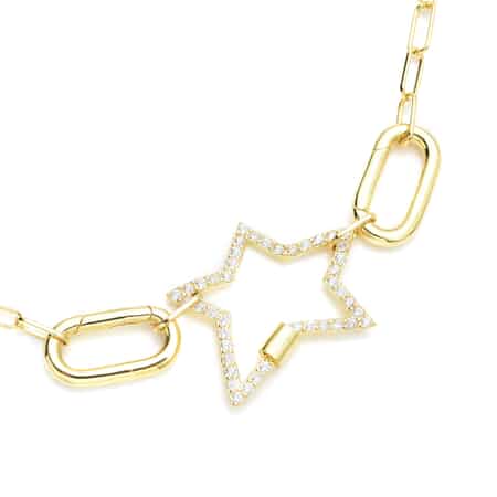 Gold CZ Carabiner Necklace-Rolo Chain-CZ Charms-Pearl Heart Charm 16
