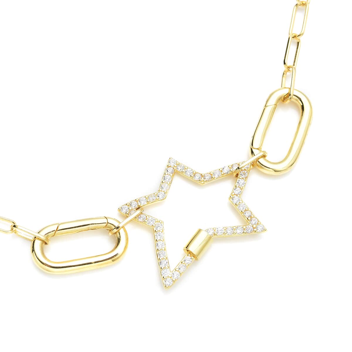Star Shape Multi Charm Enhancer Customizable Paper Clip Necklace (18) with Simulated Diamonds in 14K YG Over Sterling Silver 1.00 ctw image number 3