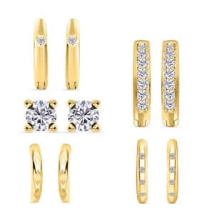 Set of 5 Simulated Diamond Earrings, Heart Huggies, Ear Cuffs, Stud Earrings for Women in 14K YG Over Sterling Silver 1.70 ctw