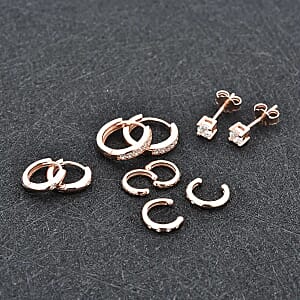 Set of 5 Simulated Diamond 1.70 ctw Earrings, Heart Huggies, Tribal Ear Cuffs, Stud Earrings for Women in 14K RG Over Sterling Silver