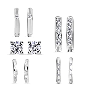 Set of 5 Simulated Diamond 1.70 ctw Earrings, Heart Huggies, Tribal Ear Cuffs, Stud Earrings for Women in Rhodium Over Sterling Silver