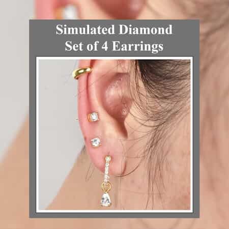 Buy Set of 4 Simulated Diamond Earrings, Huggie Hoop Earrings with Tear  Drop Interchangeable Charms, Plain Ear Cuffs, Stud Earrings For Women in  14K YG Over Sterling Silver 2.85 ctw at