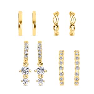 Ear Party, Set of 4 Simulated Diamond Earrings, 1 Hoops, 1 Studded & 1 Plain Huggies, 1 Criss-cross Ear Cuffs in 14K YG Over Sterling Silver 1.30 ctw