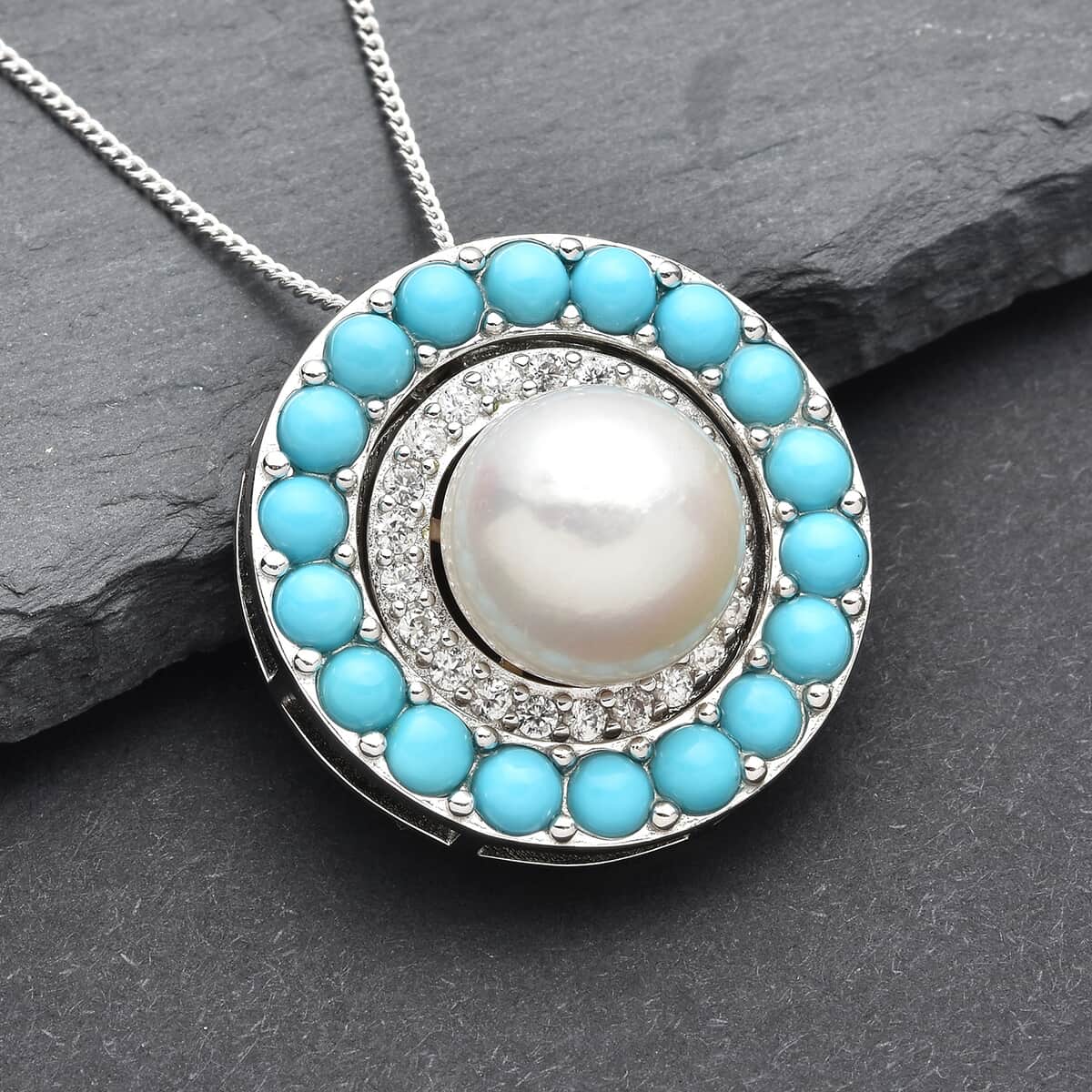 White Edison Pearl and Multi Gemstone Multi Way Wearable Pendant Necklace 18 Inches in Rhodium Over Sterling Silver 2.40 ctw image number 1