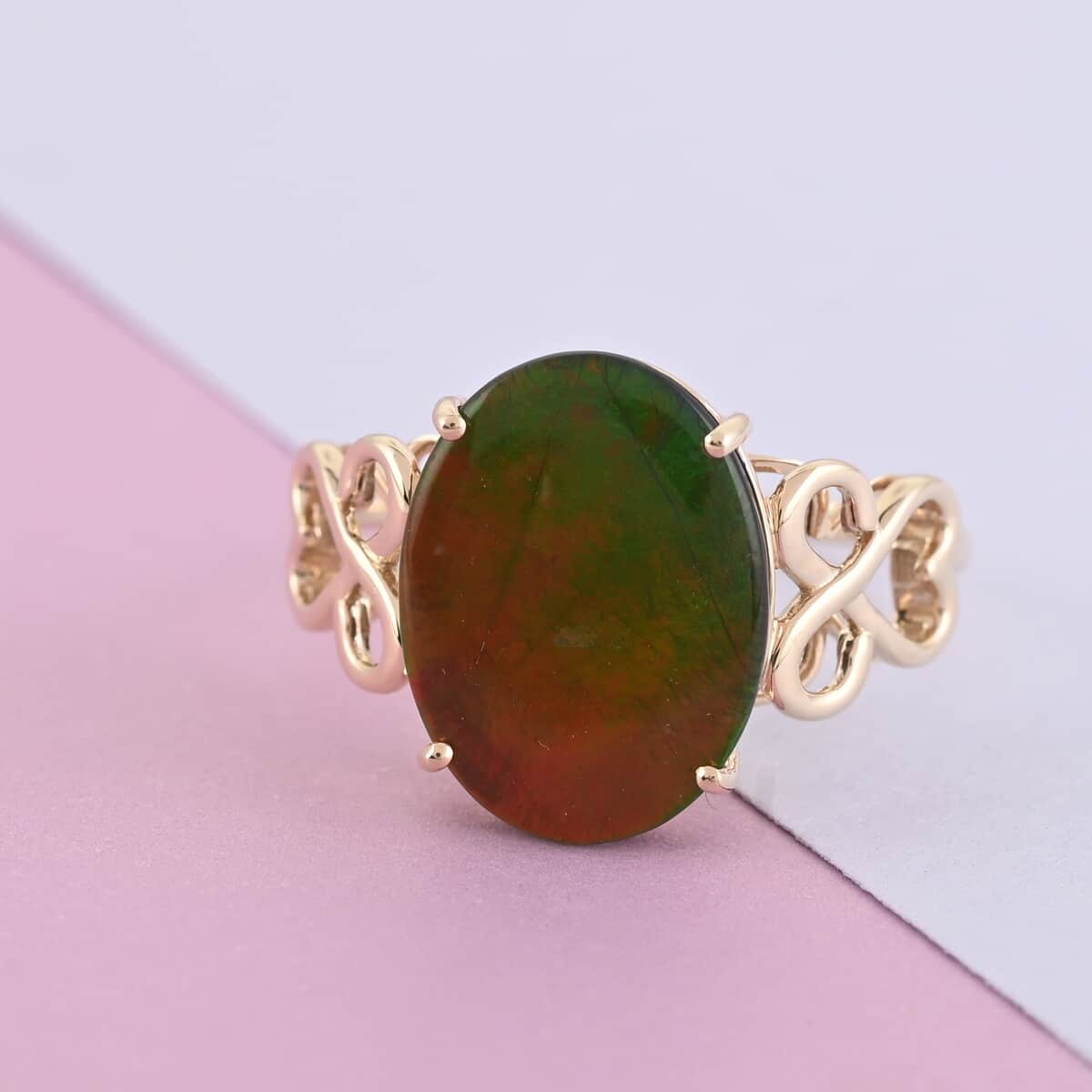 Certified & Appraised LUXORO 10K Yellow Gold AAA Canadian Ammolite Solitaire Ring (Size 6.0) (2.50 g) 5.60 ctw image number 0