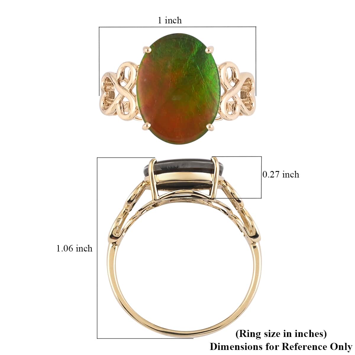 Certified Luxoro 10K Yellow Gold AAA Canadian Ammolite Solitaire Ring (Size 9.0) 5.60 ctw image number 4