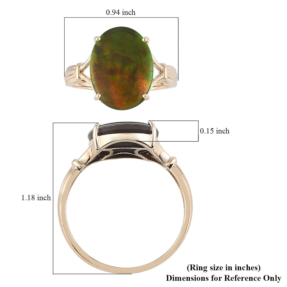 Luxoro 10K Yellow Gold AAA Canadian Ammolite Solitaire Ring (Size 10.0) 5.60 ctw