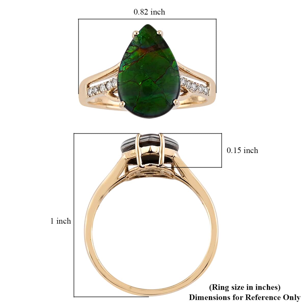 DOORBUSTER LUXORO 10K Yellow Gold AAA Canadian Ammolite and Diamond G-H I2 Ring 2.65 Grams 3.75 ctw image number 5