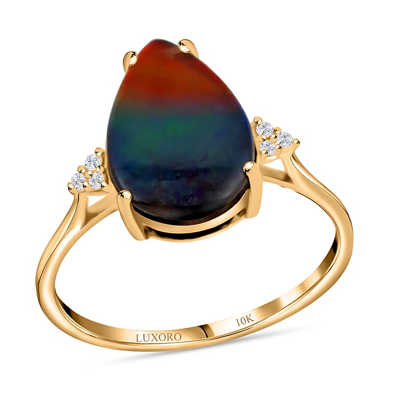 Certified & Appraised Luxoro 10K Yellow Gold AAA Canadian Ammolite and G-H SI Diamond Ring (Size 10.0) 3.70 ctw