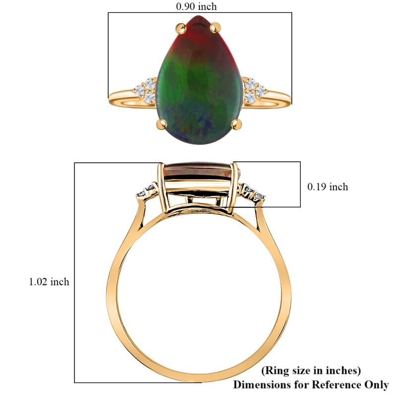 Certified & Appraised Luxoro 10K Yellow Gold AAA Canadian Ammolite and G-H SI Diamond Ring (Size 10.0) 3.70 ctw