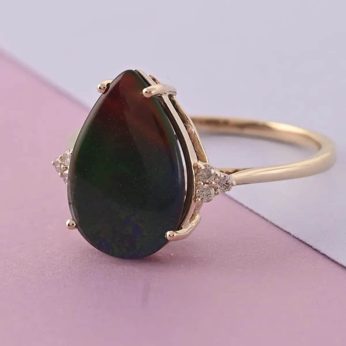 Certified & Appraised Luxoro 10K Yellow Gold AAA Canadian Ammolite and G-H SI Diamond Ring (Size 6.0) 3.70 ctw image number 1