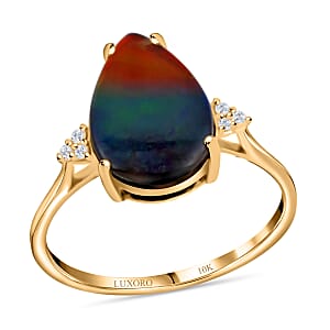 Certified & Appraised Luxoro 10K Yellow Gold AAA Canadian Ammolite and G-H SI Diamond Ring (Size 8.0) 3.70 ctw