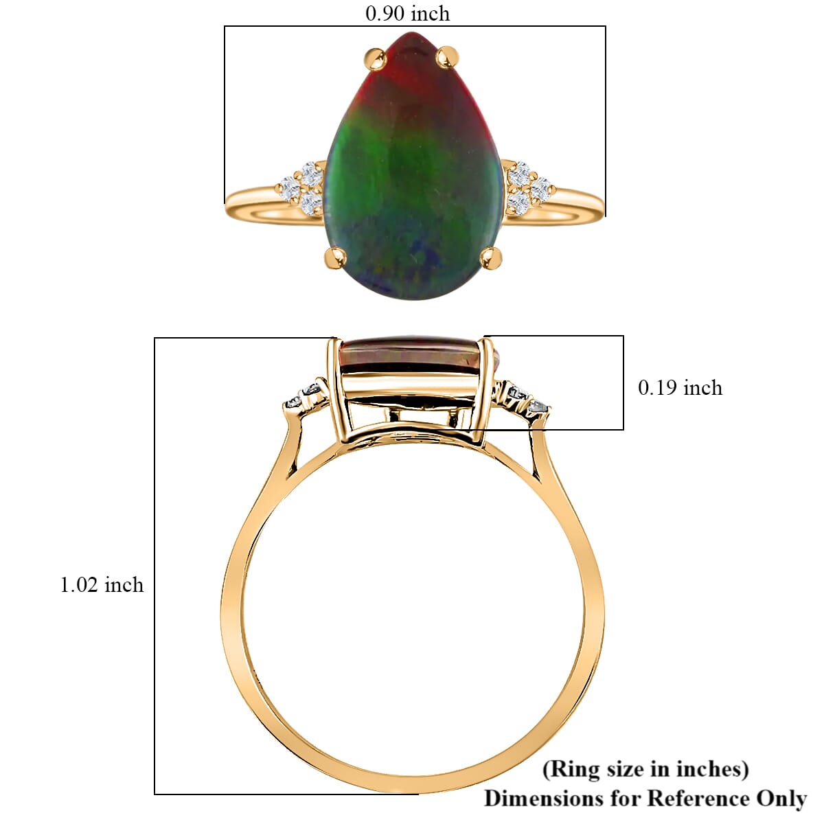 Certified & Appraised Luxoro 10K Yellow Gold AAA Canadian Ammolite and G-H SI Diamond Ring (Size 9.0) 3.70 ctw image number 5