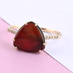 Certified & Appraised Luxoro 10K Yellow Gold AAA Canadian Ammolite and G-H I2 Diamond Ring (Size 6.0) 0.10 ctw