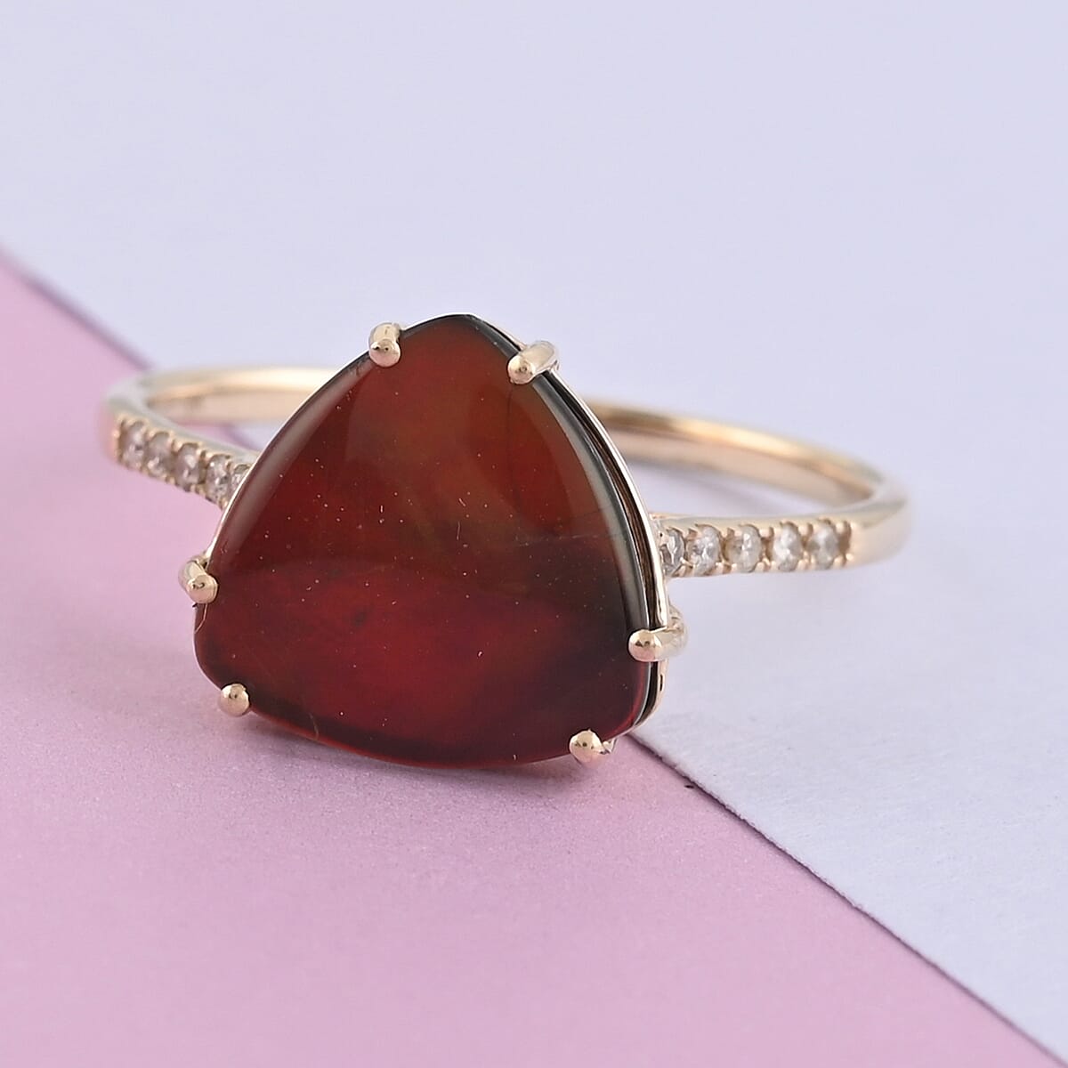 Certified & Appraised Luxoro 10K Yellow Gold AAA Canadian Ammolite and G-H I2 Diamond Ring (Size 9.0) 0.10 ctw image number 1