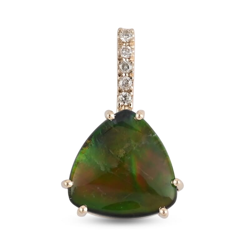 Certified Luxoro 10K Yellow Gold AAA Canadian Ammolite and G-H SI Diamond Pendant without Chain 2.60 ctw