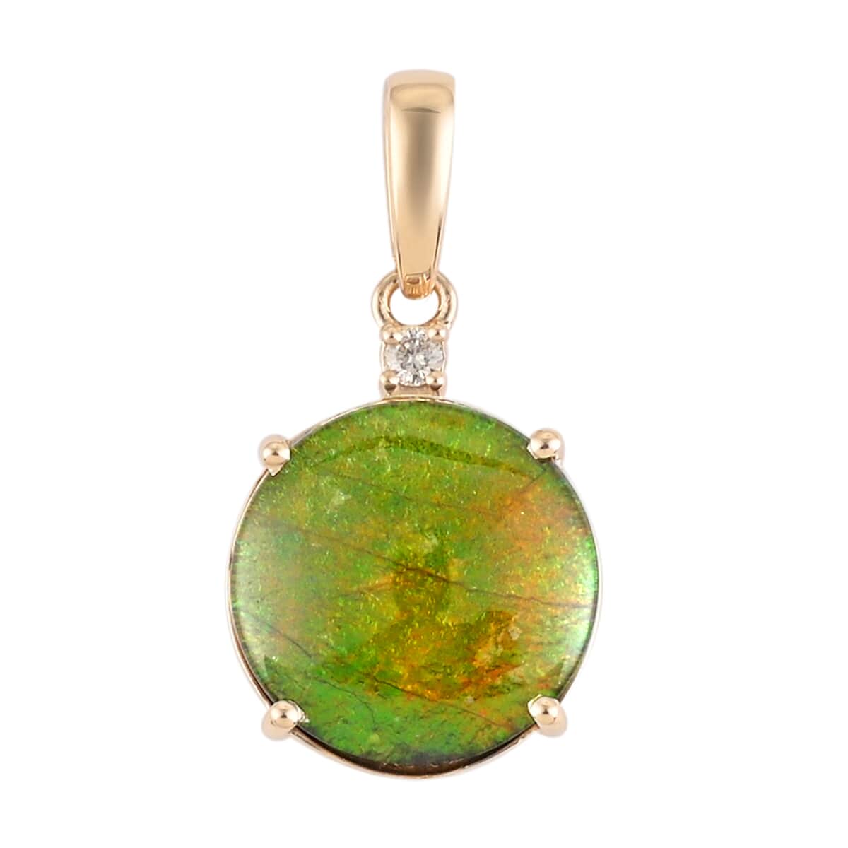 Luxoro 10K Yellow Gold AAA Canadian Ammolite and G-H I2 Diamond Solitaire Pendant image number 0
