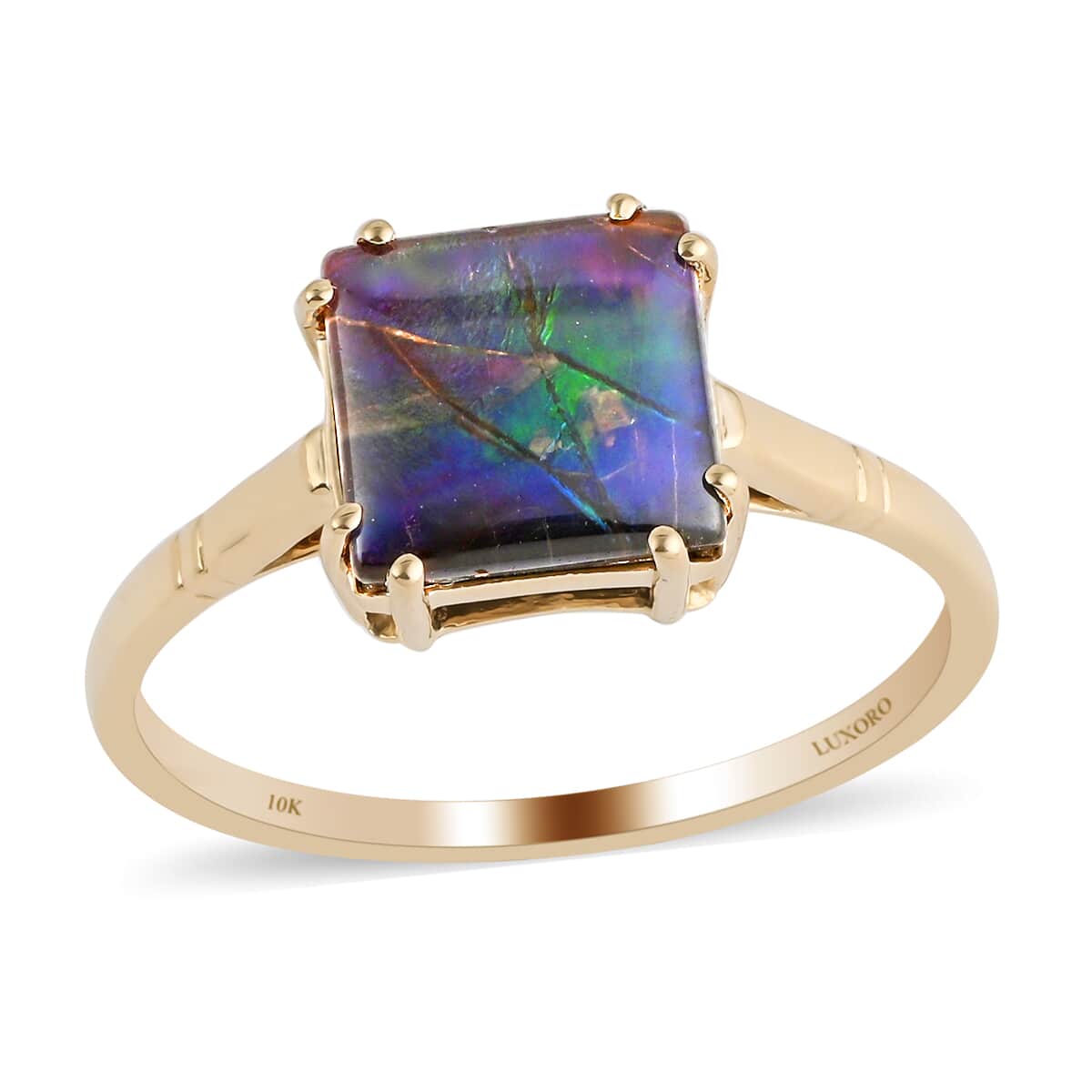 Certified & Appraised LUXORO 10K Yellow Gold AAA Canadian Ammolite Solitaire Ring 2.20 Grams 2.50 ctw image number 0