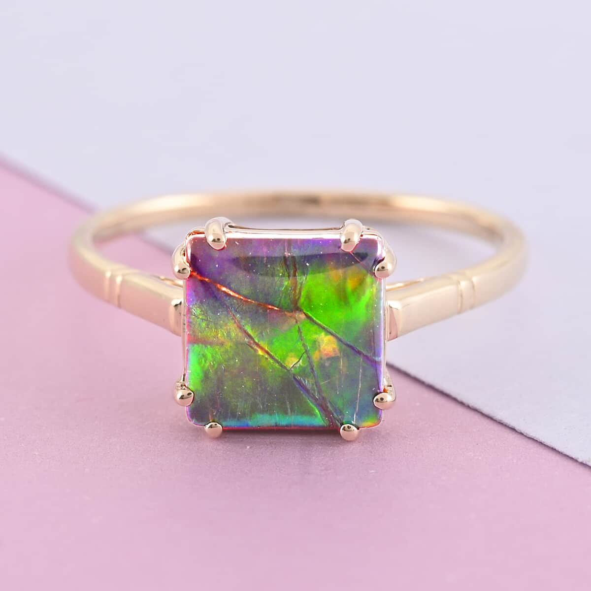 Certified & Appraised LUXORO 10K Yellow Gold AAA Canadian Ammolite Solitaire Ring 2.20 Grams 2.50 ctw image number 1