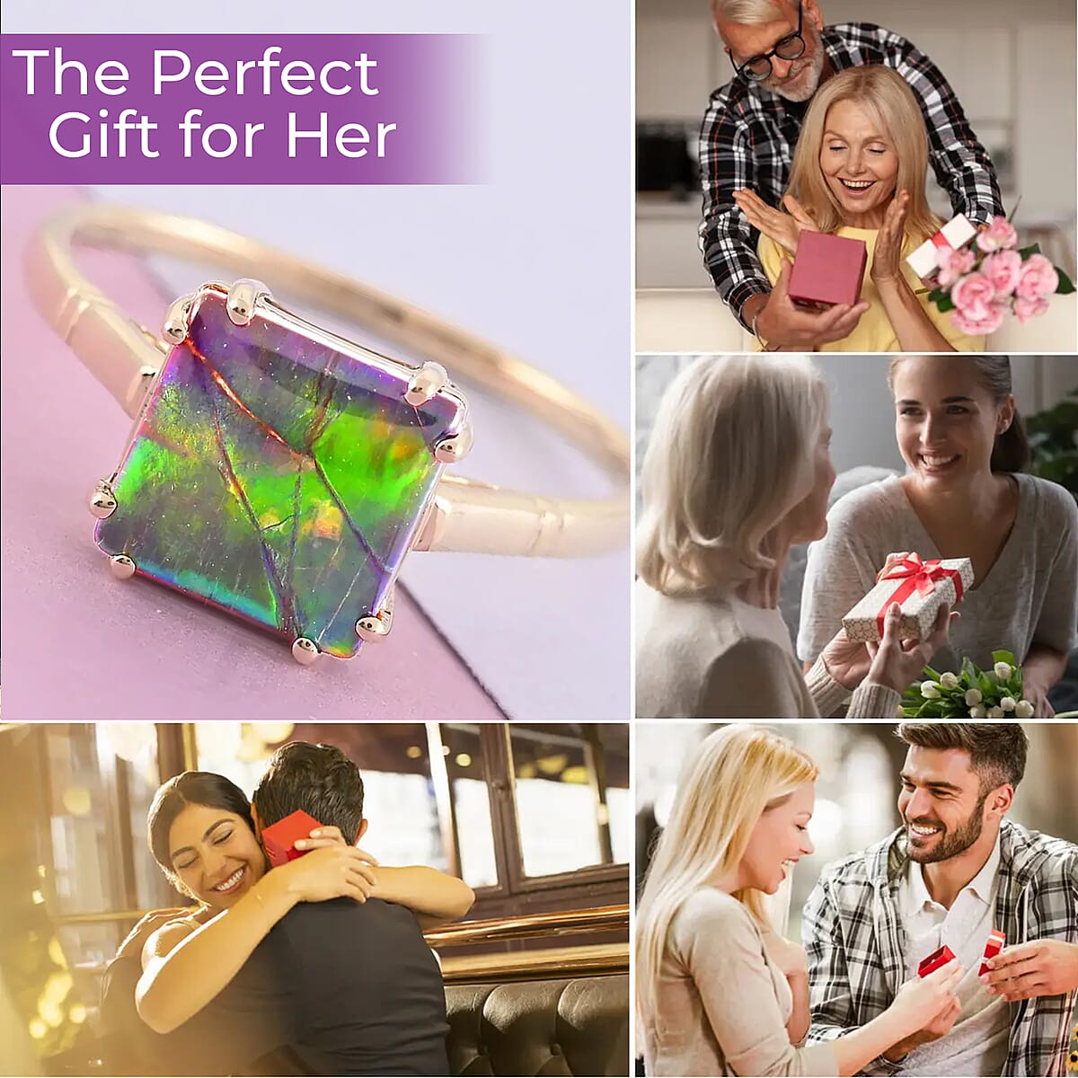 Luxoro AAA Canadian Ammolite Solitaire Ring | Certified Ammolite Ring | 10K Yellow Gold Ring | Gold Solitaire Ring | Wedding Ring (Size 7.0) image number 4