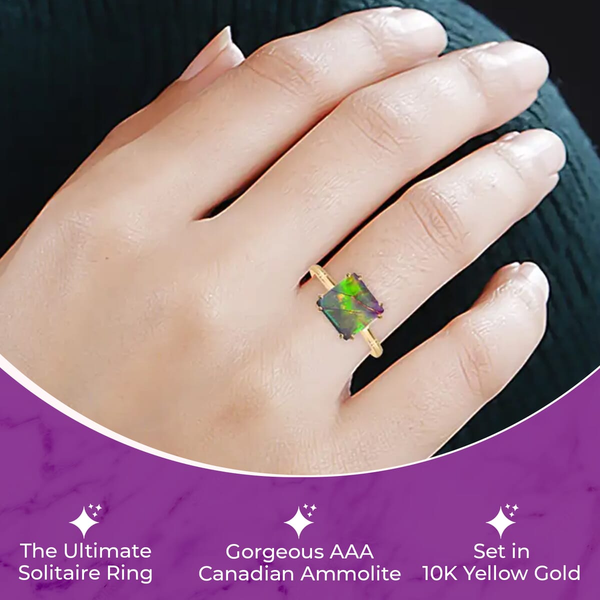 Certified & Appraised Luxoro 10K Yellow Gold AAA Canadian Ammolite Solitaire Ring (Size 8.0) image number 2