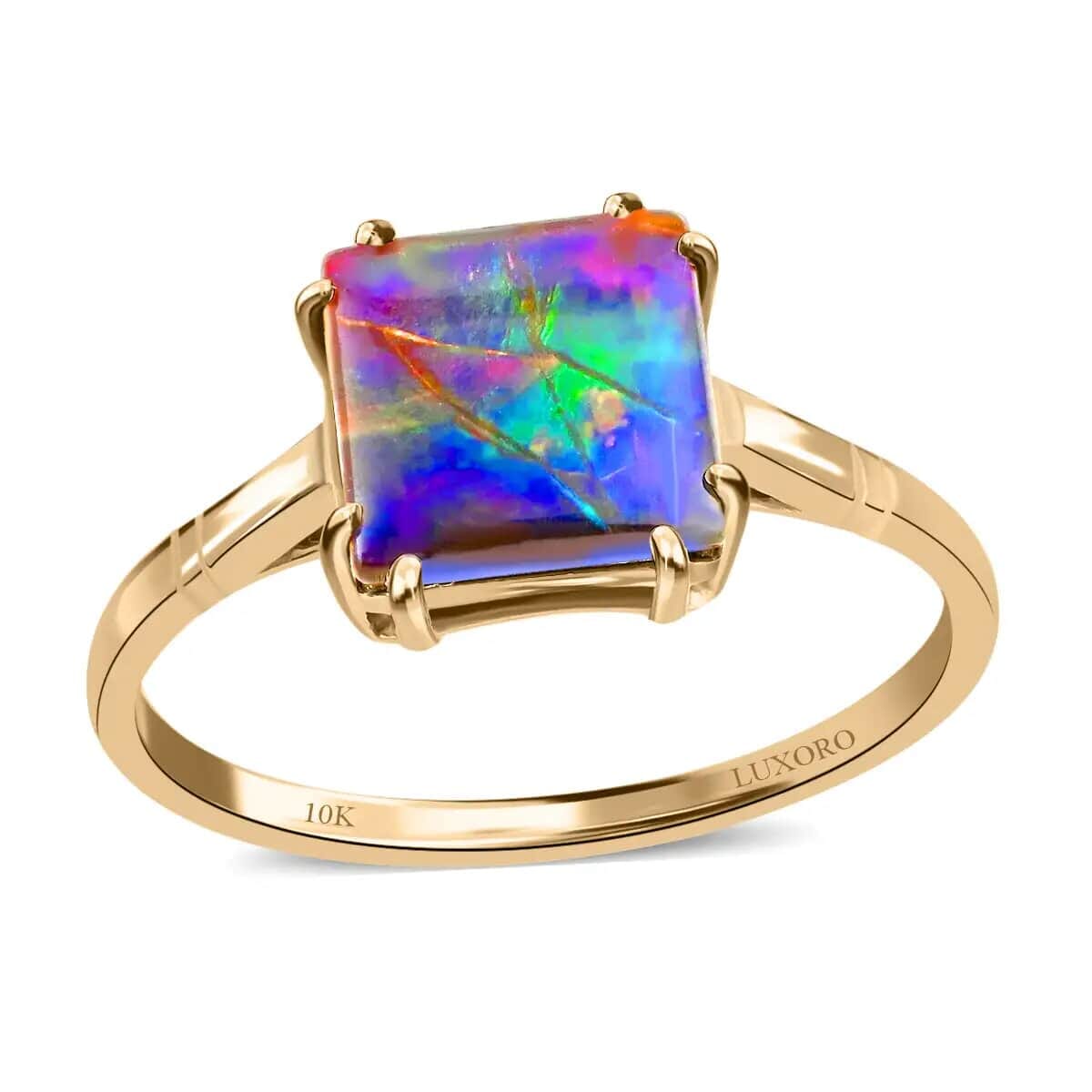 Luxoro AAA Canadian Ammolite Solitaire Ring | Certified Ammolite Ring | 10K Yellow Gold Ring | Gold Solitaire Ring | Wedding Ring image number 0