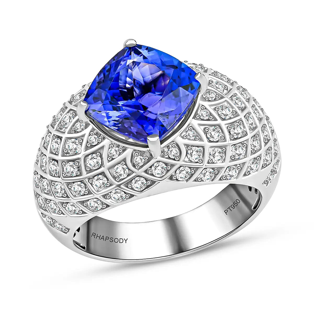 RHAPSODY 950 Platinum AAAA Tanzanite and Diamond E-F VS Ring 14.30 Grams 6.40 ctw image number 0