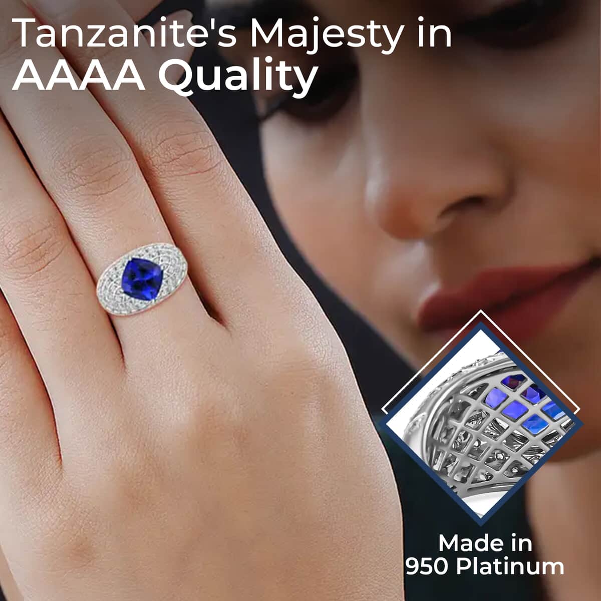 Rhapsody 950 Platinum AAAA Tanzanite, Diamond Ring, Cocktail Ring For Women 6.40 ctw image number 2