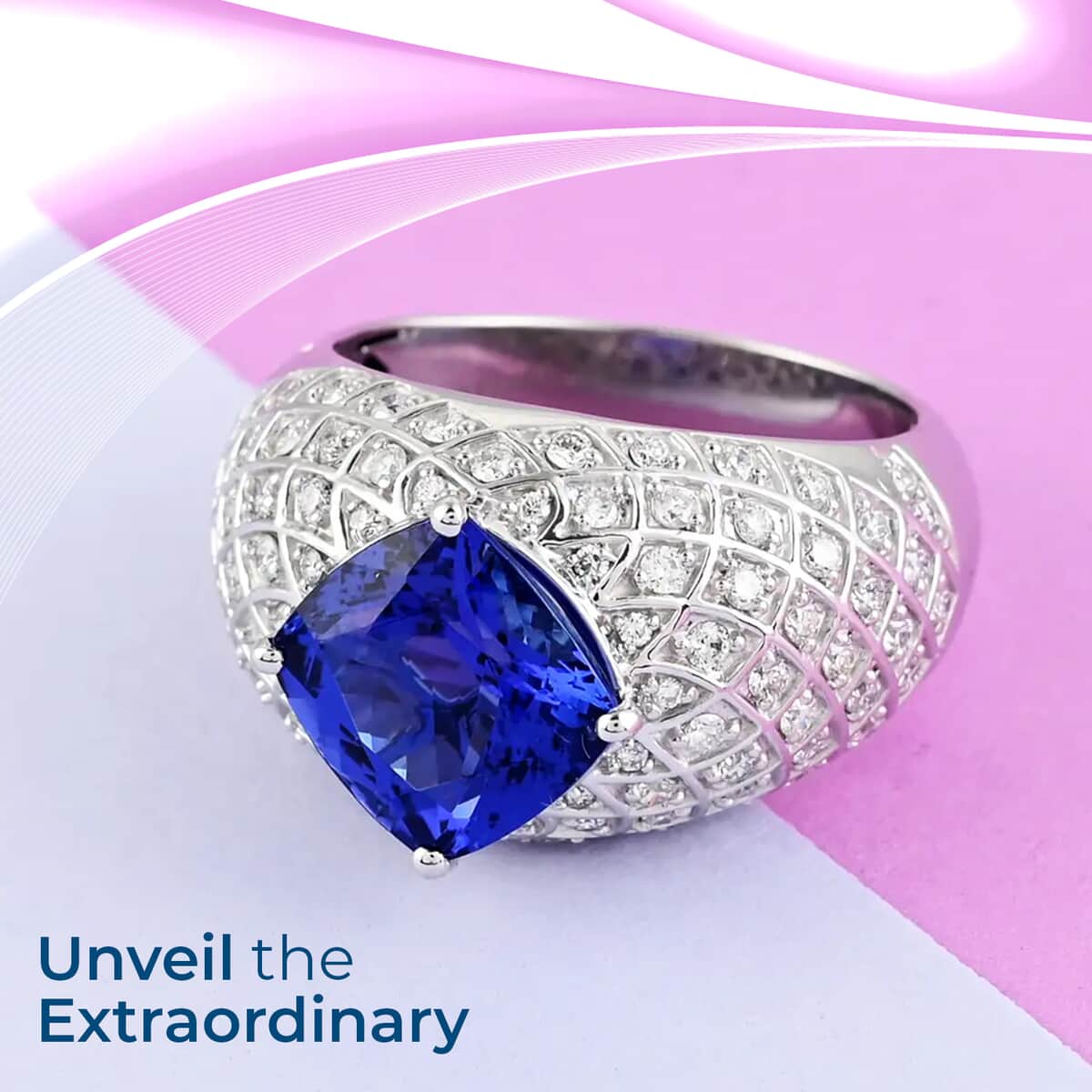 Rhapsody 950 Platinum AAAA Tanzanite, Diamond Ring,Cocktail Ring For Women 6.40 ctw image number 1