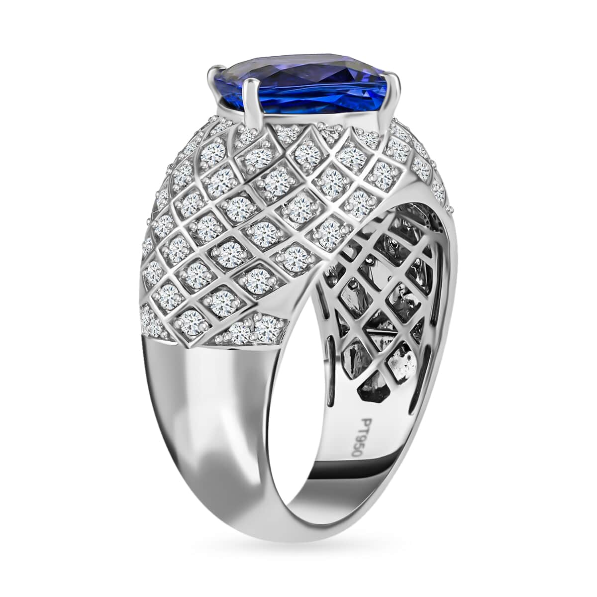 Rhapsody 950 Platinum AAAA Tanzanite and E-F VS Diamond Halo Ring (Size 10.0) 8.65 Grams 4.50 ctw image number 3