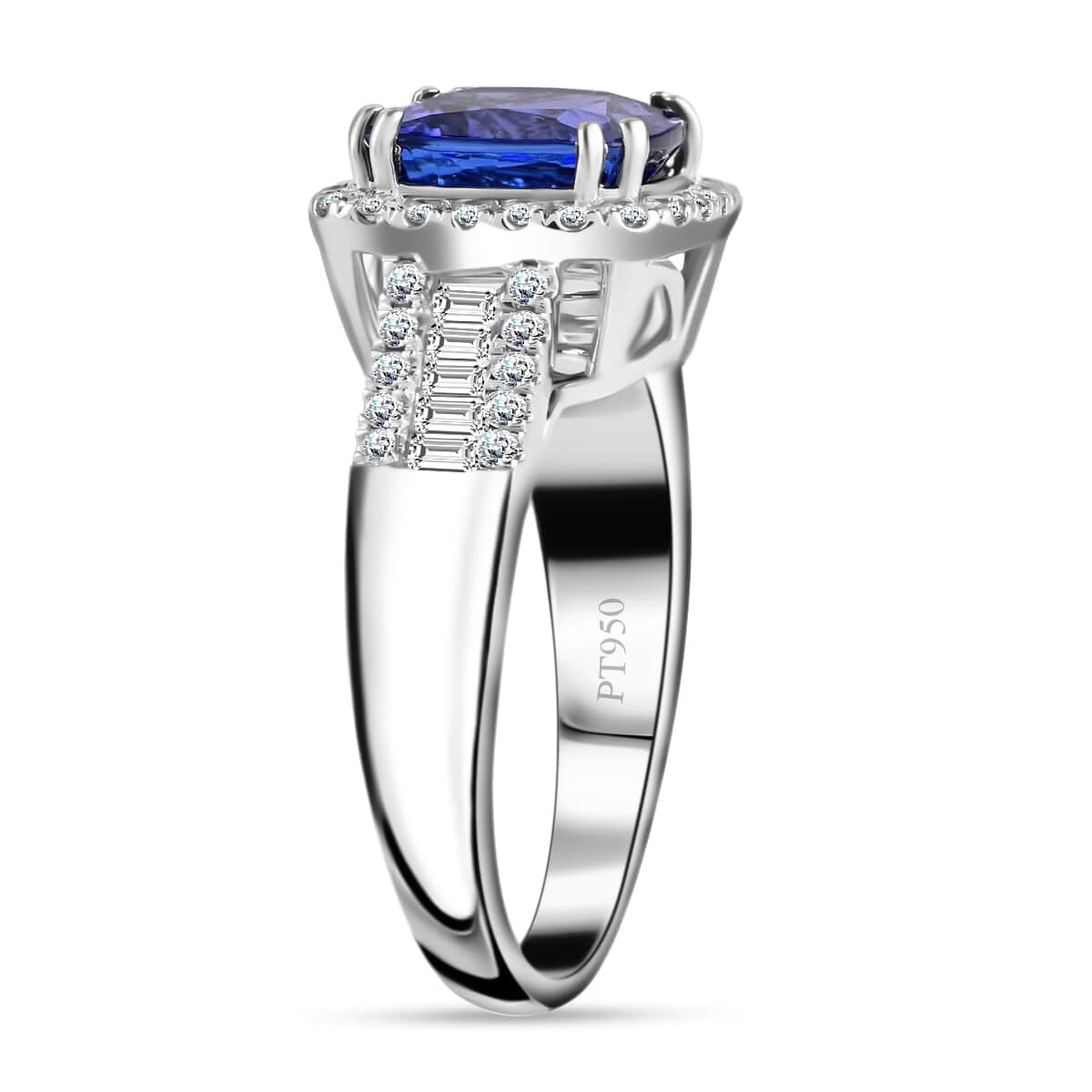 Rhapsody 950 Platinum AAAA Tanzanite and E-F VS Diamond Halo Ring (Size 7.0) 8.65 Grams 4.50 ctw image number 3