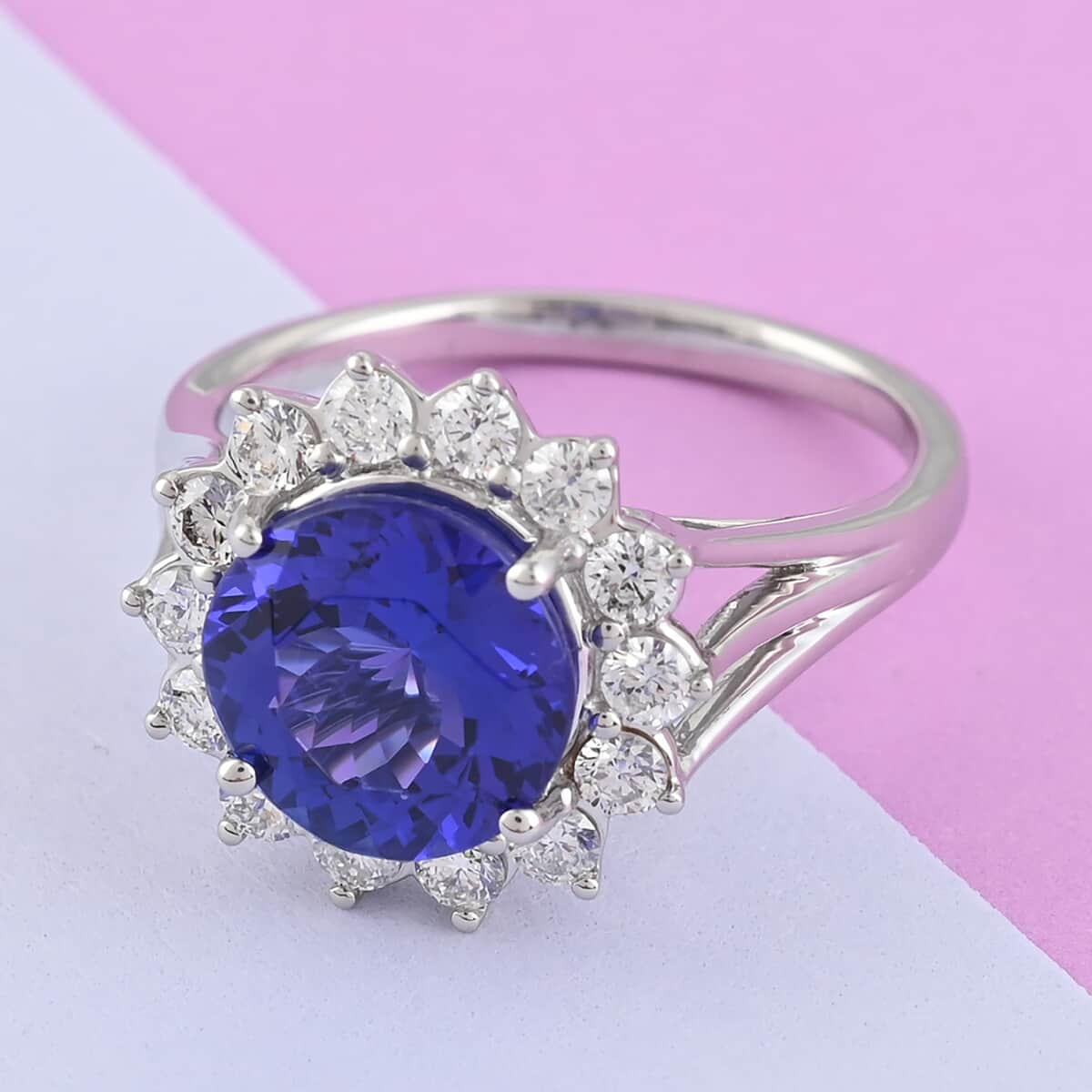 RHAPSODY 950 Platinum AAAA Tanzanite and Diamond E-F VS Ring 8.31 Grams 5.40 ctw image number 1