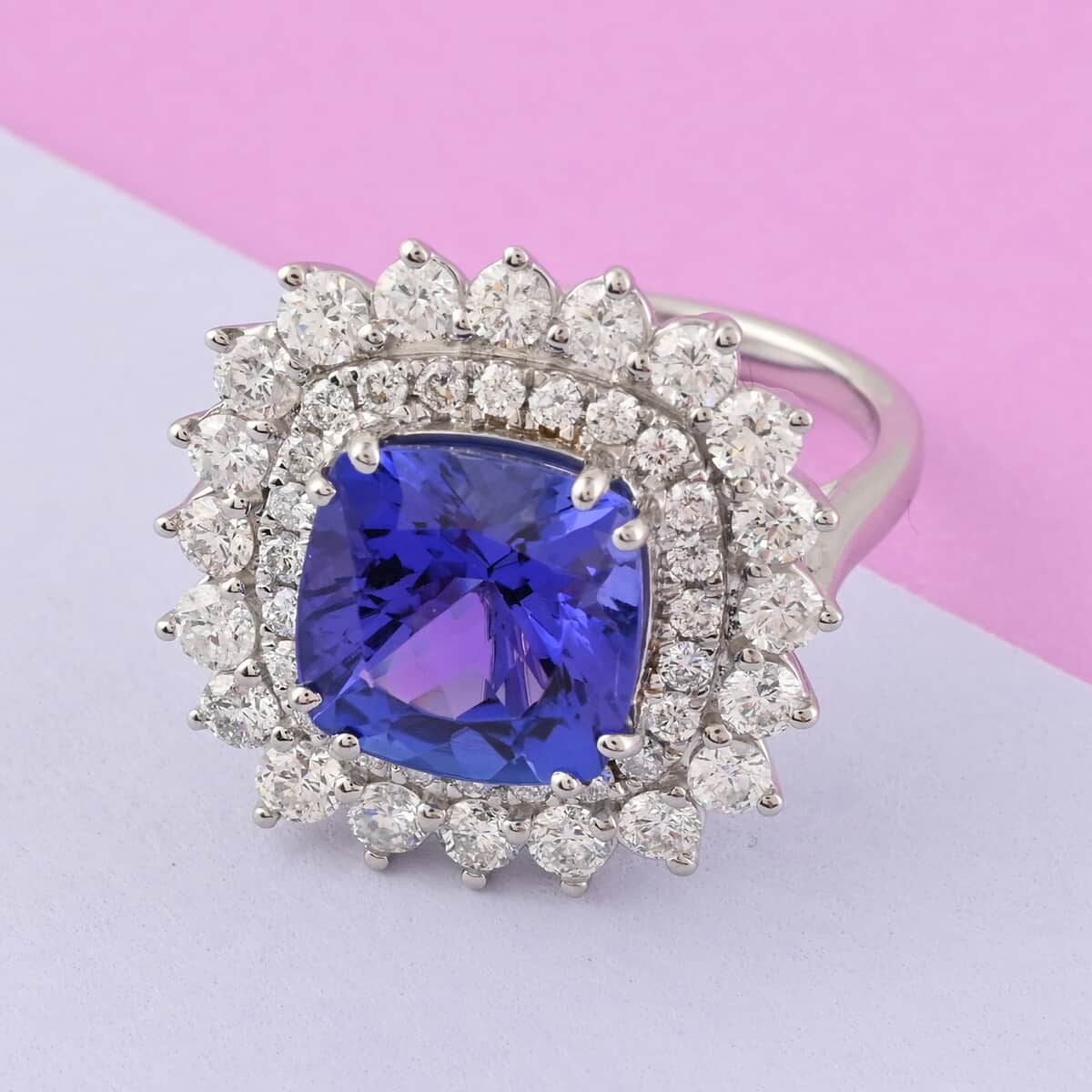Rhapsody 950 Platinum AAAA Tanzanite and E-F VS Diamond Cocktail Ring (Size 6.0) 10.50 Grams 7.25 ctw image number 1