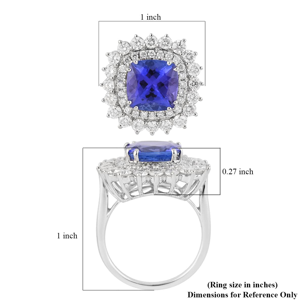 Rhapsody 950 Platinum AAAA Tanzanite and E-F VS Diamond Cocktail Ring (Size 6.0) 10.50 Grams 7.25 ctw image number 4