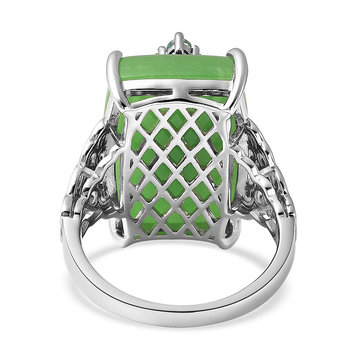 Green Jade (D) and Multi Gemstone Art Deco Pattern Ring in Rhodium Over Sterling Silver (Size 10.0) 28.20 ctw