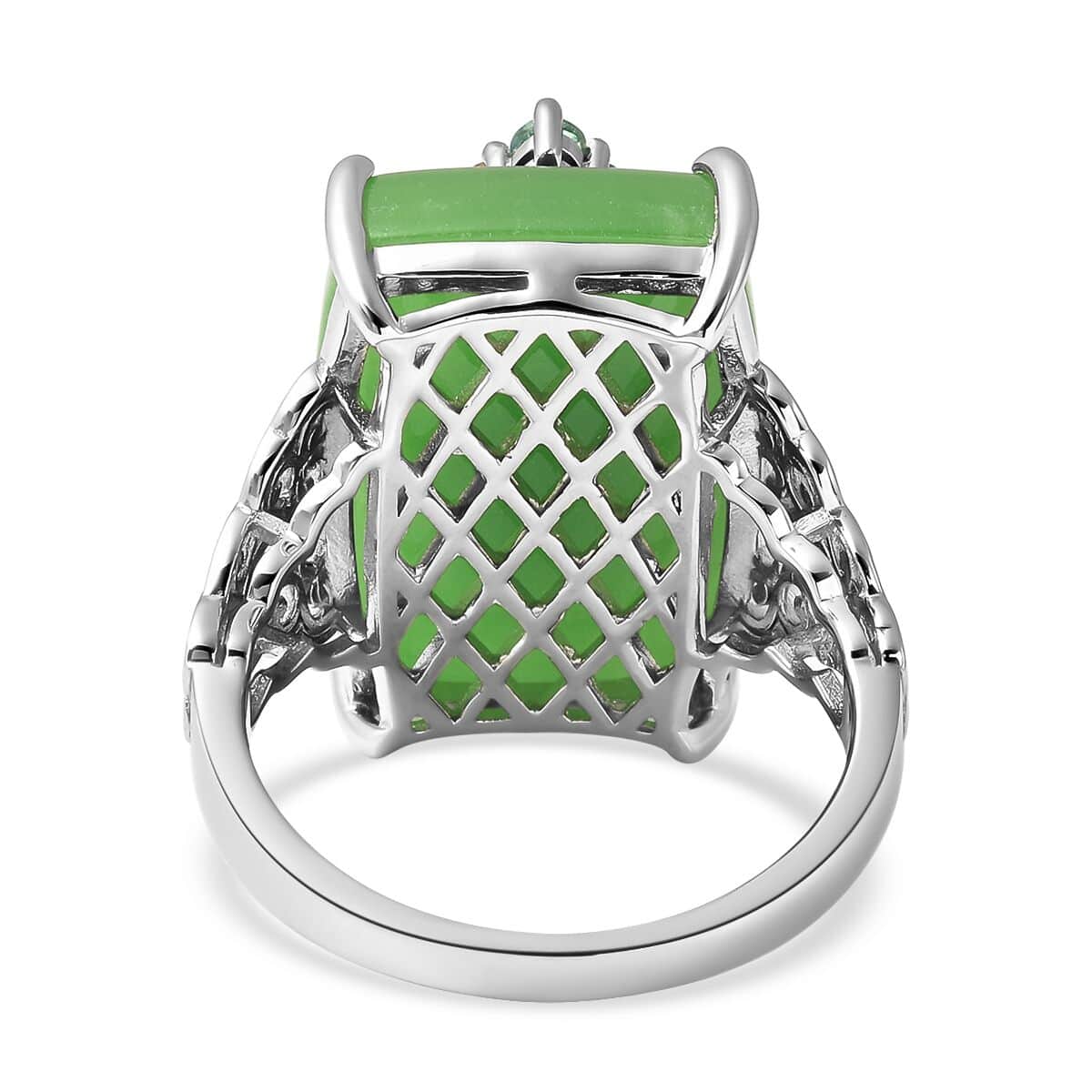 Video Green Jade and Multi Gemstone Art Deco Pattern Ring in Rhodium Over Sterling Silver (Size 10.0) 28.20 ctw image number 0 Green Jade and Multi Gemstone Art Deco Pattern Ring in Rhodium image number 4