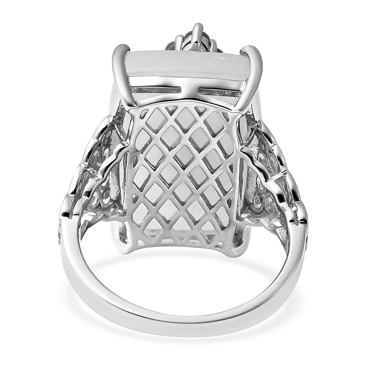 White Jade and Multi Gemstone Art Deco Pattern Ring in Rhodium Over Sterling Silver (Size 9.0) 28.15 ctw image number 4
