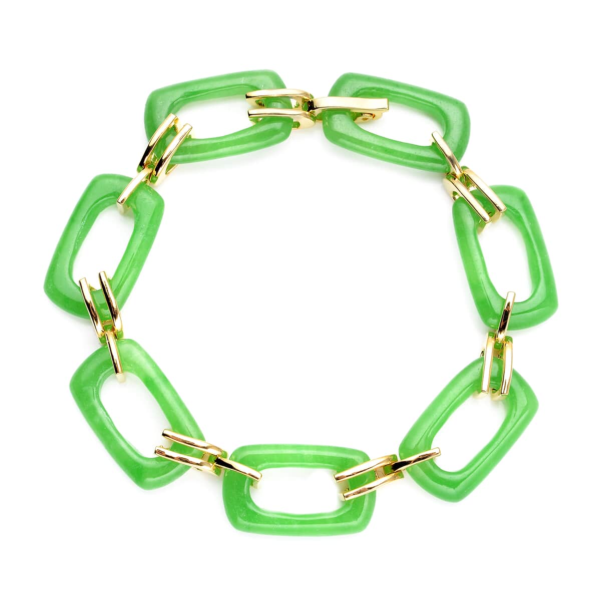 Green Jade Paper Clip Bracelet in Vermeil Yellow Gold Over Sterling Silver (6.50 In) 43.15 ctw image number 0