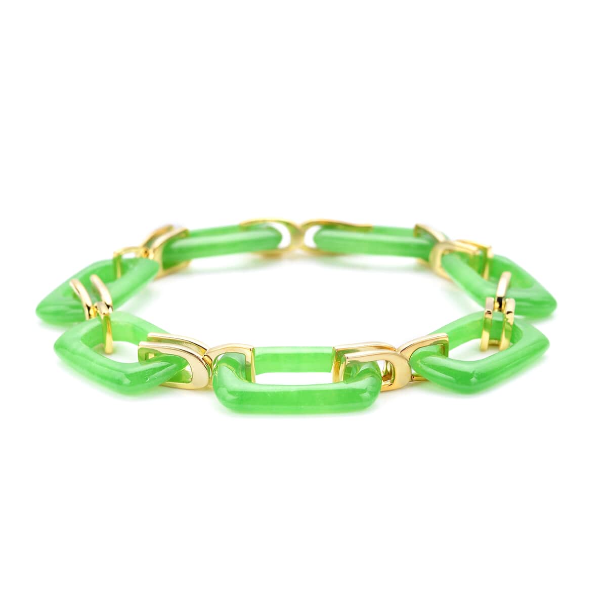 Green Jade Paper Clip Bracelet in Vermeil Yellow Gold Over Sterling Silver (6.50 In) 43.15 ctw image number 2