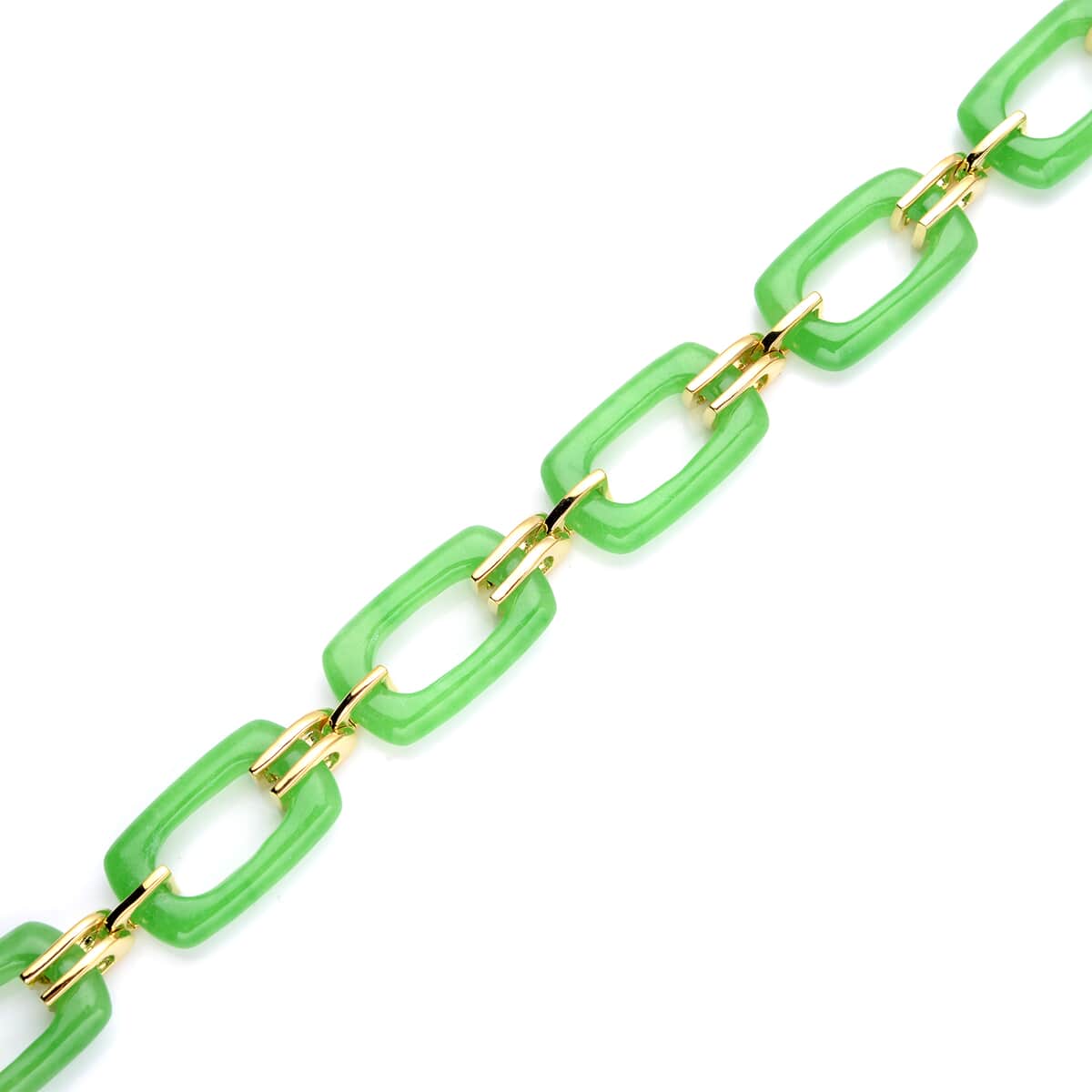 Green Jade Paper Clip Bracelet in Vermeil Yellow Gold Over Sterling Silver (6.50 In) 43.15 ctw image number 3