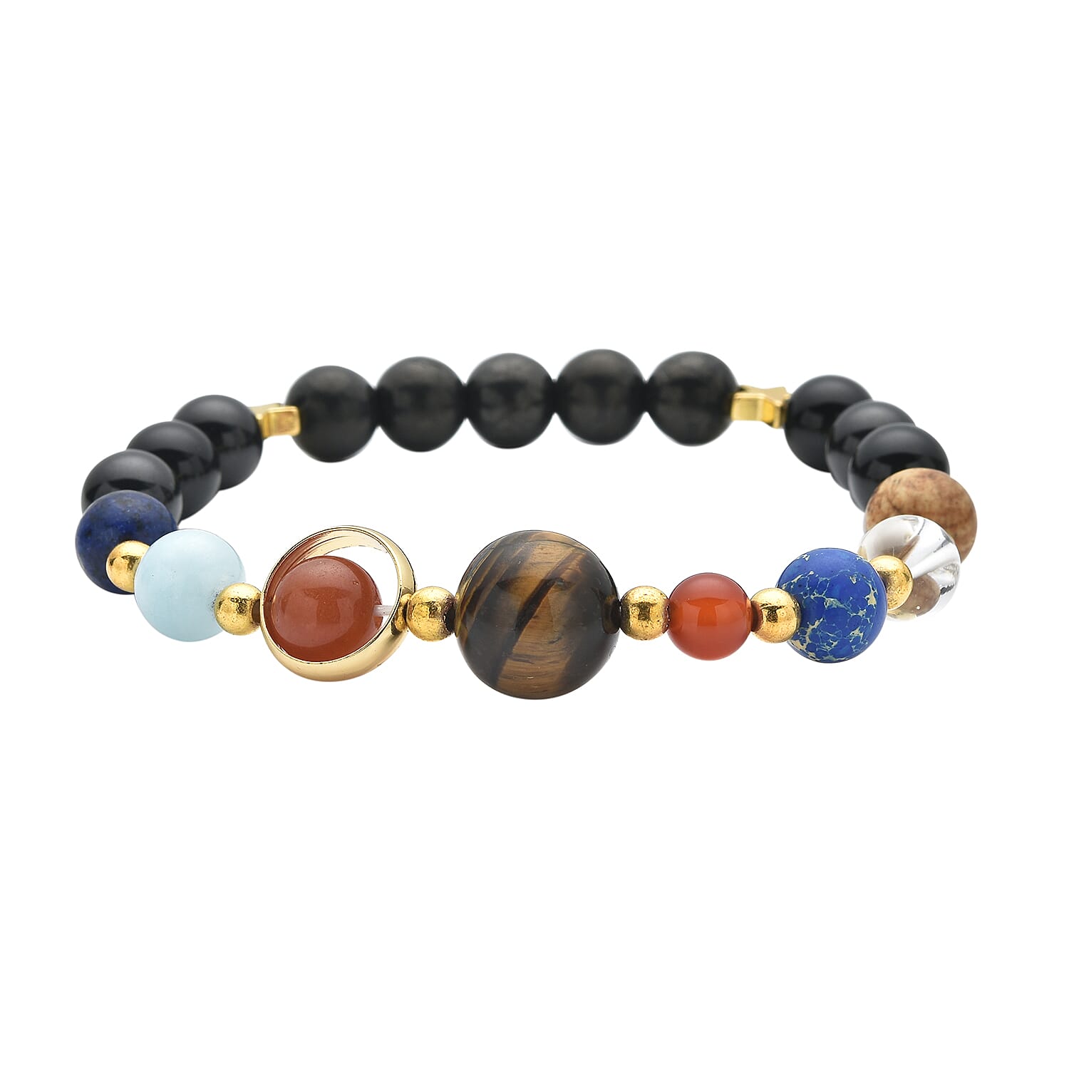 Shungite and Multi Gemstone Beaded Bracelet in Goldtone (6.50 In) 83.50 ctw