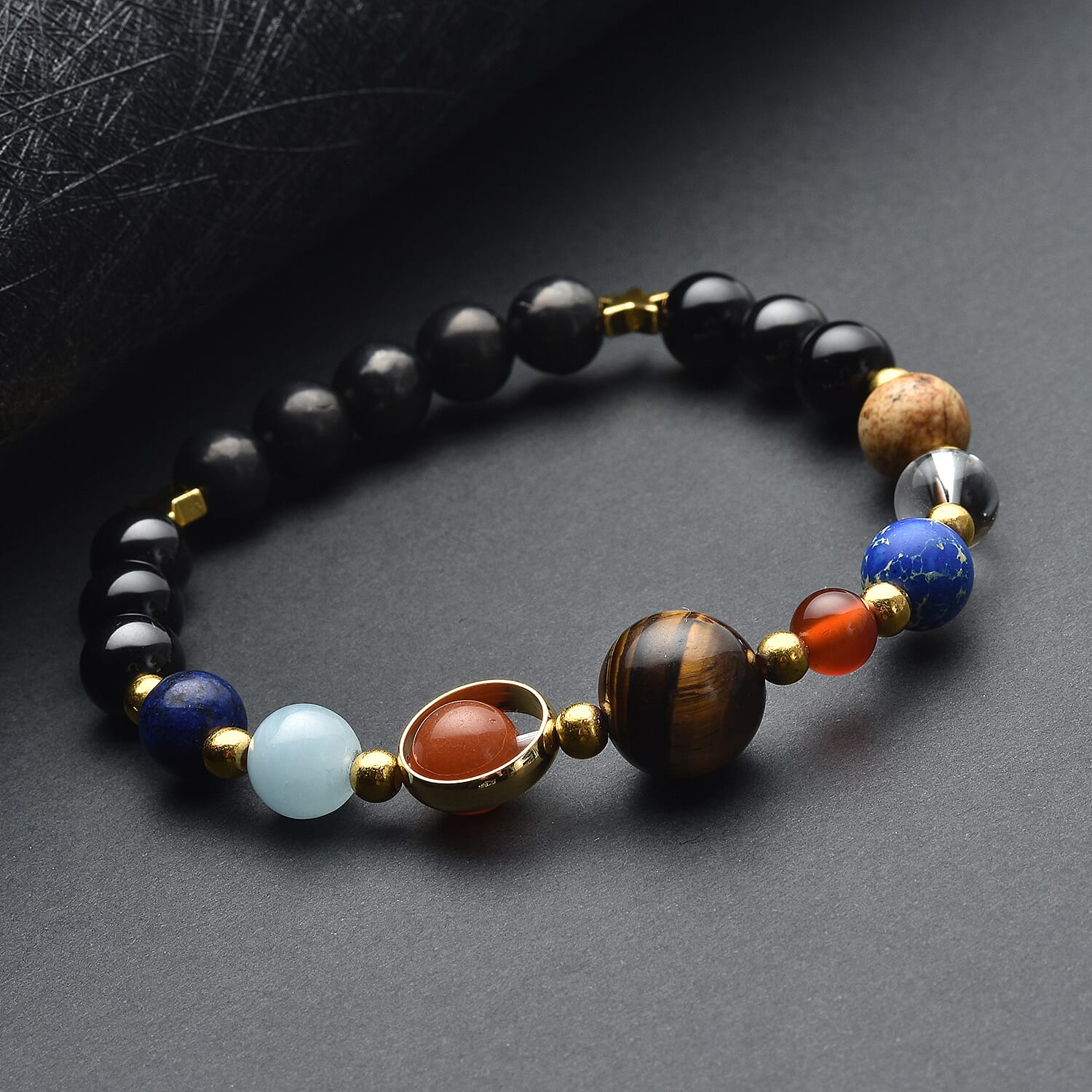 Shungite and Multi Gemstone Beaded Bracelet in Goldtone (6.50 In) 83.50 ctw