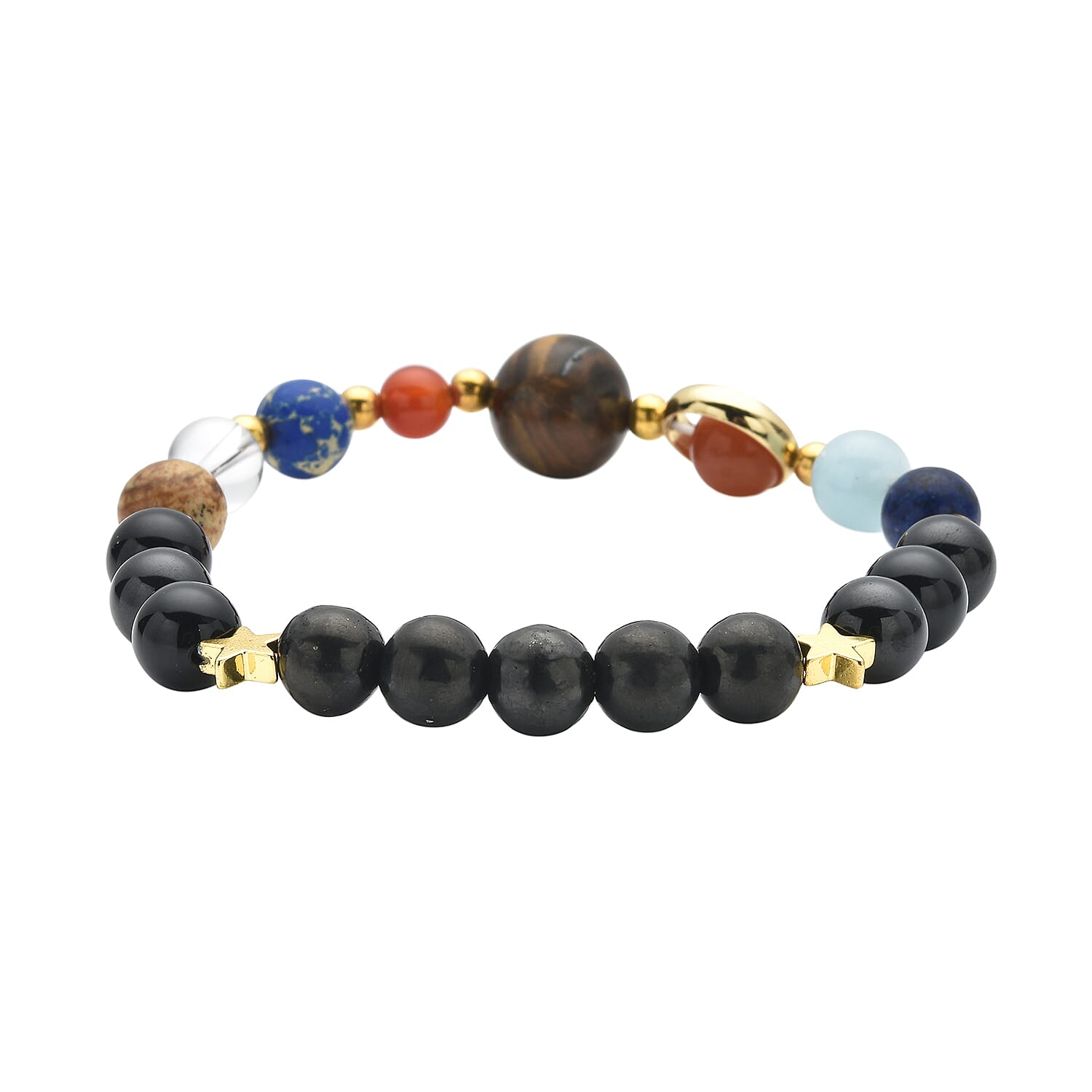 Shungite and Multi Gemstone Beaded Bracelet in Goldtone (6.50 In) 83.50 ctw