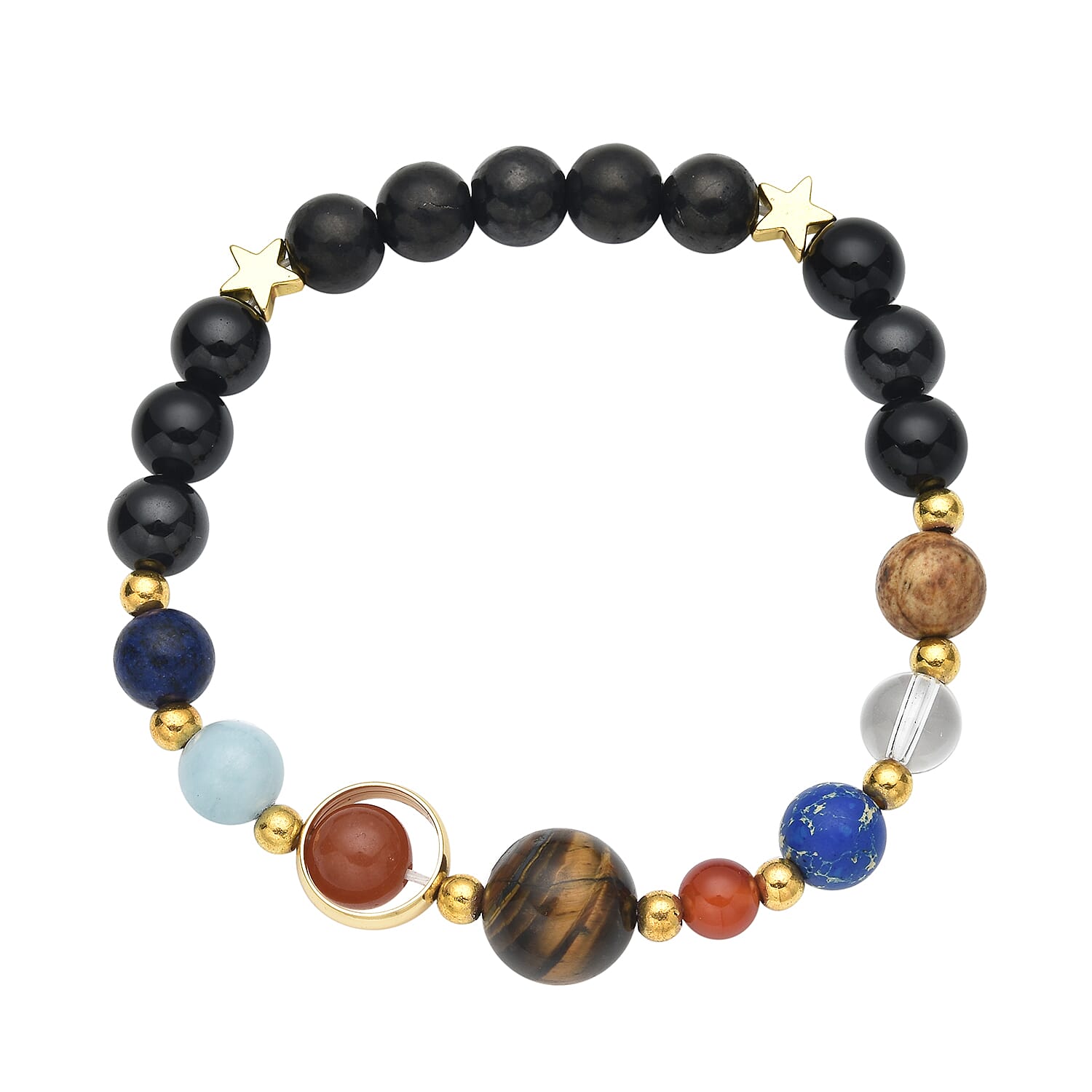 Shungite and Multi Gemstone Beaded Bracelet in Goldtone (6.50 In) 83.50 ctw